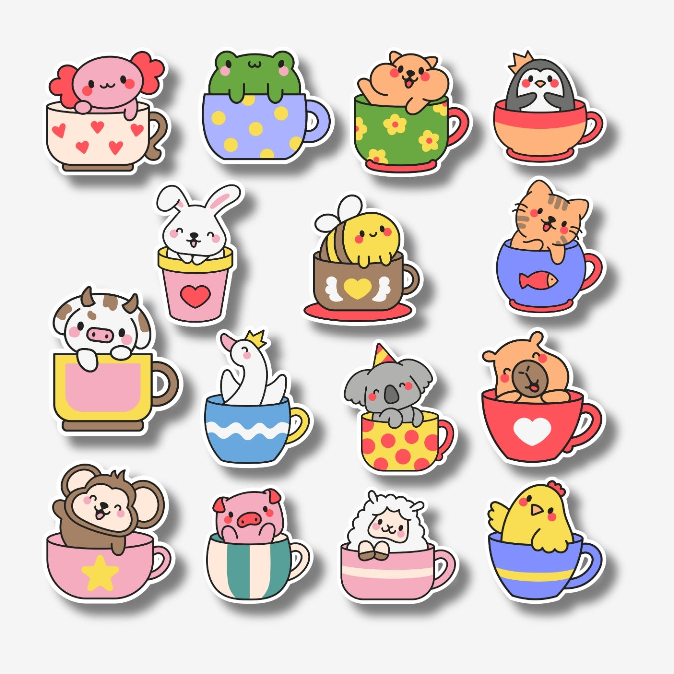 Animals in Cup - Kawaii Sticker