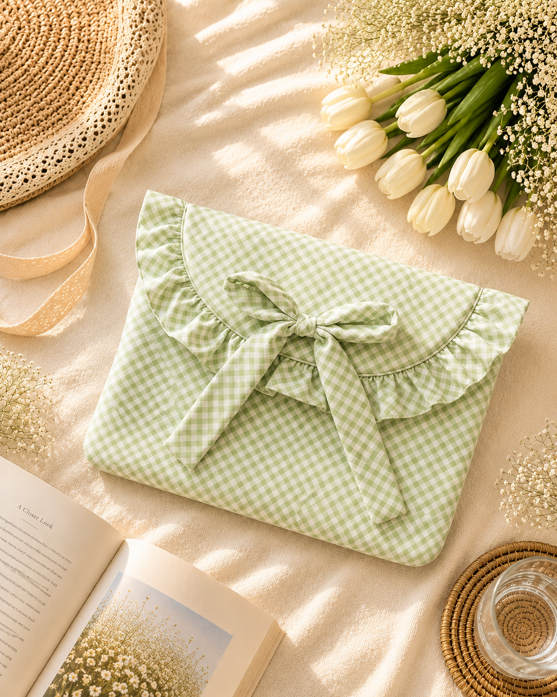 Laptop Sleeve-Green Gingham