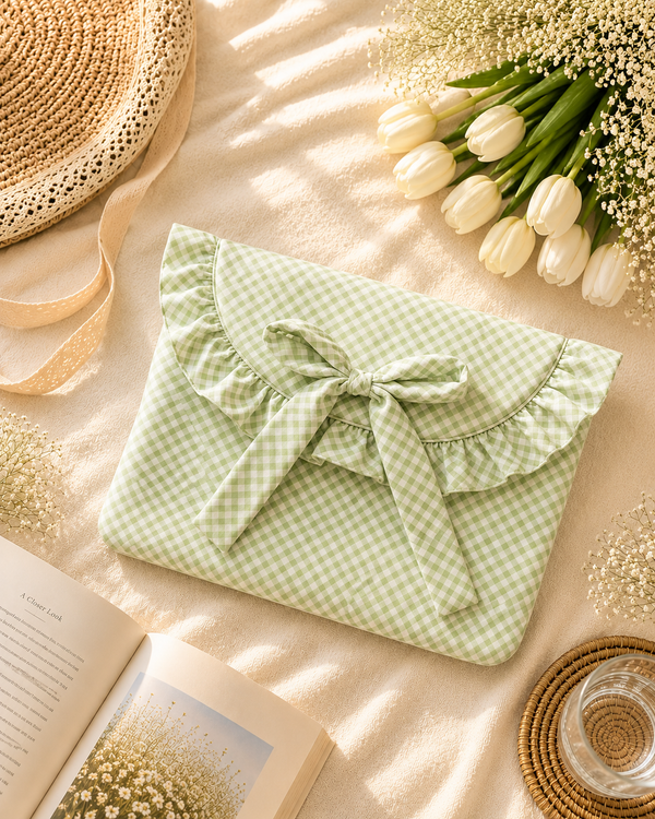 Laptop Sleeve-Green Gingham