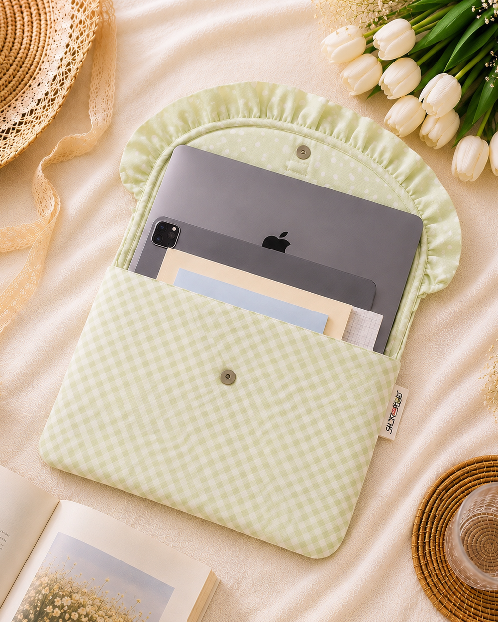 Laptop Sleeve-Green Gingham