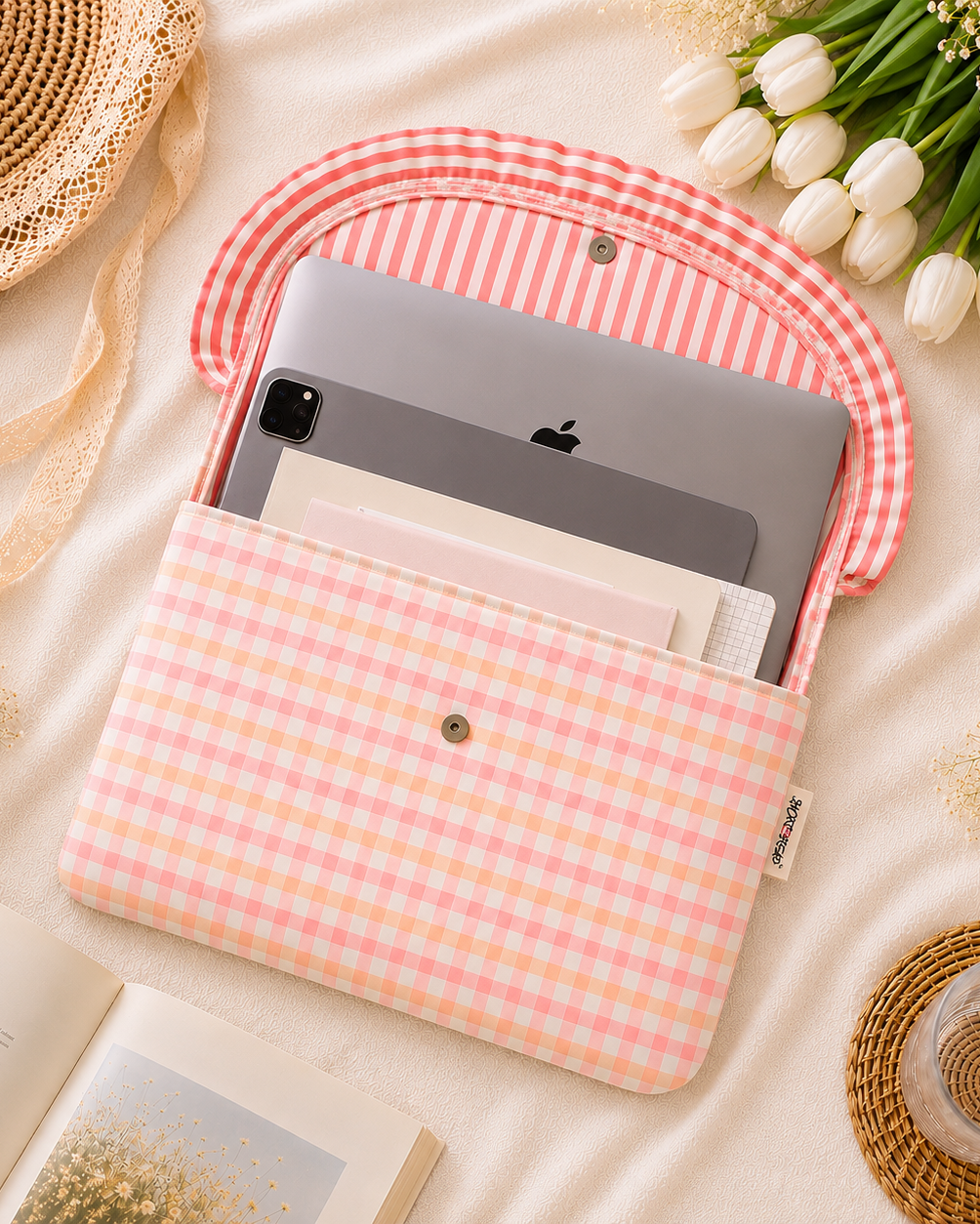 Laptop Sleeve-Green Gingham