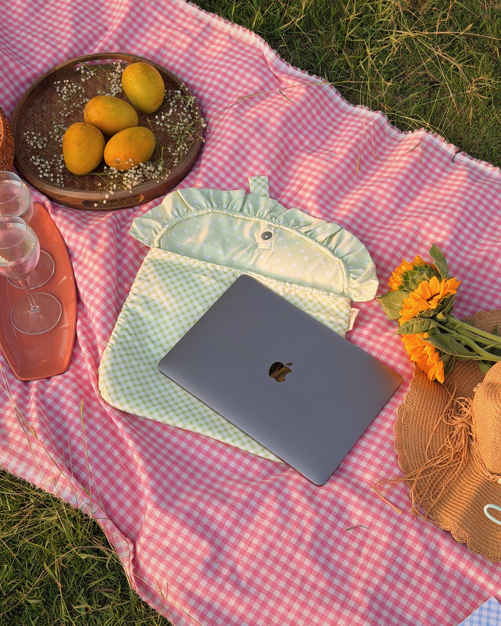 Laptop Sleeve-Green Gingham