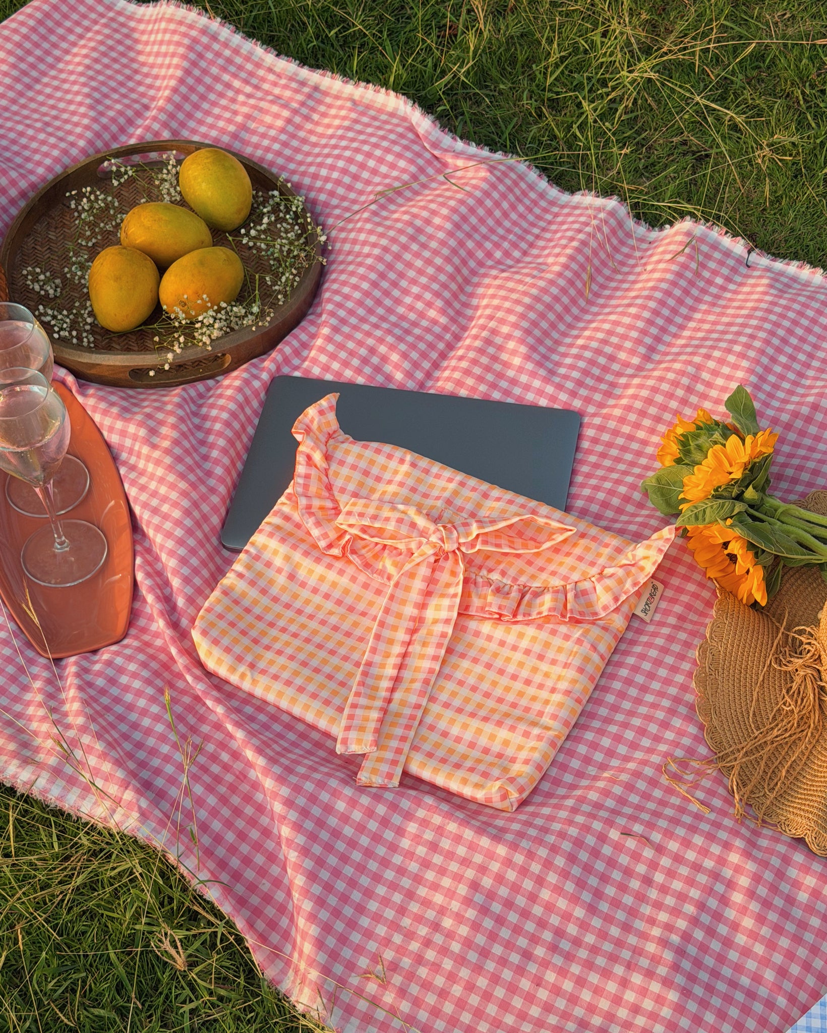 Laptop Sleeve-Orange Gingham