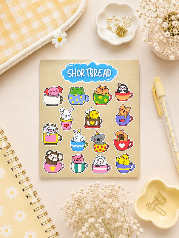 Animals in Cup - Kawaii Sticker
